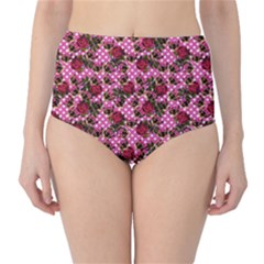 Lazy Cat Floral Pattern Pink Polka Classic High-waist Bikini Bottoms by snowwhitegirl