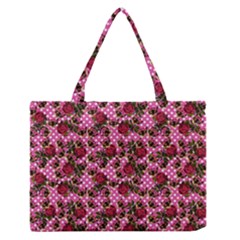 Lazy Cat Floral Pattern Pink Polka Zipper Medium Tote Bag