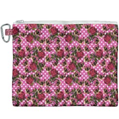 Lazy Cat Floral Pattern Pink Polka Canvas Cosmetic Bag (xxxl)