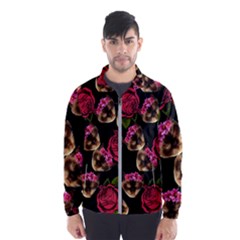 Lazy Cat Floral Pattern Black Windbreaker (men)