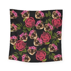 Lazy Cat Floral Pattern Black Square Tapestry (small) by snowwhitegirl