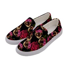 Lazy Cat Floral Pattern Black Women s Canvas Slip Ons by snowwhitegirl