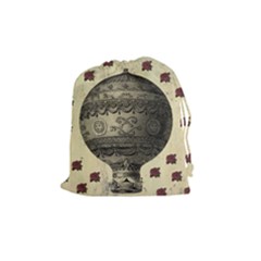 Vintage Air Balloon With Roses Drawstring Pouch (Medium)