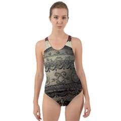 Vintage Air Balloon With Roses Cut-Out Back One Piece Swimsuit