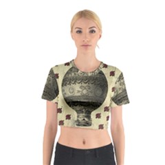 Vintage Air Balloon With Roses Cotton Crop Top