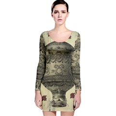 Vintage Air Balloon With Roses Long Sleeve Velvet Bodycon Dress