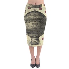 Vintage Air Balloon With Roses Midi Pencil Skirt