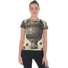 Vintage Air Balloon With Roses Short Sleeve Sports Top 