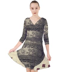 Vintage Air Balloon With Roses Quarter Sleeve Front Wrap Dress