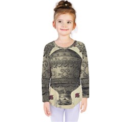 Vintage Air Balloon With Roses Kids  Long Sleeve Tee