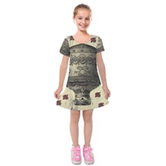 Vintage Air Balloon With Roses Kids  Short Sleeve Velvet Dress