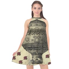 Vintage Air Balloon With Roses Halter Neckline Chiffon Dress 