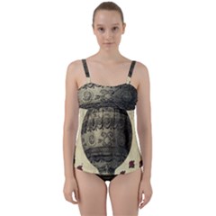 Vintage Air Balloon With Roses Twist Front Tankini Set