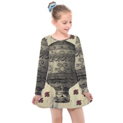 Vintage Air Balloon With Roses Kids  Long Sleeve Dress