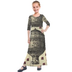 Vintage Air Balloon With Roses Kids  Quarter Sleeve Maxi Dress