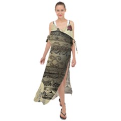 Vintage Air Balloon With Roses Maxi Chiffon Cover Up Dress