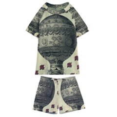 Vintage Air Balloon With Roses Kids  Swim Tee and Shorts Set