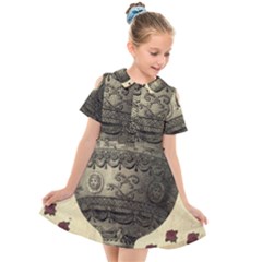 Vintage Air Balloon With Roses Kids  Short Sleeve Shirt Dress