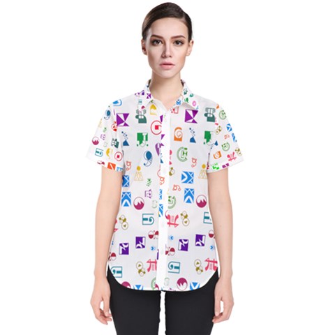Colorful Abstract Symbols Women s Short Sleeve Shirt by FunnyCow