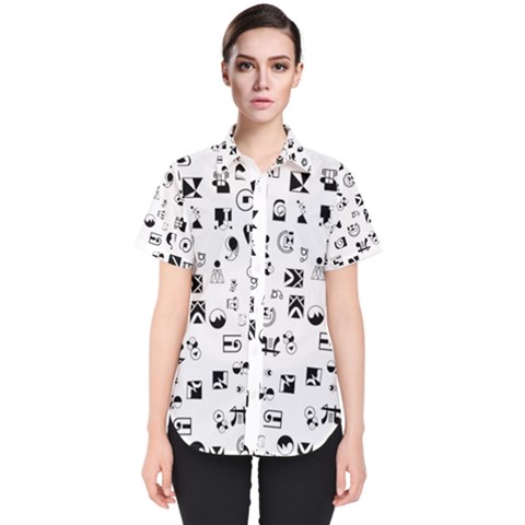 Black Abstract Symbols Women s Short Sleeve Shirt by FunnyCow