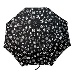 White On Black Abstract Symbols Folding Umbrellas