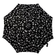 White On Black Abstract Symbols Hook Handle Umbrellas (large) by FunnyCow