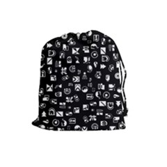 White On Black Abstract Symbols Drawstring Pouch (large) by FunnyCow