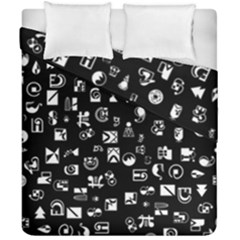 White On Black Abstract Symbols Duvet Cover Double Side (california King Size) by FunnyCow