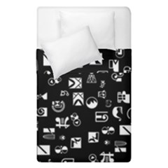 White On Black Abstract Symbols Duvet Cover Double Side (single Size) by FunnyCow