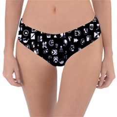 White On Black Abstract Symbols Reversible Classic Bikini Bottoms by FunnyCow