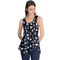 White On Black Abstract Symbols Sleeveless Tunic by FunnyCow