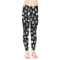 White On Black Abstract Symbols Kids  Legging by FunnyCow