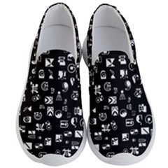 White On Black Abstract Symbols Men s Lightweight Slip Ons by FunnyCow