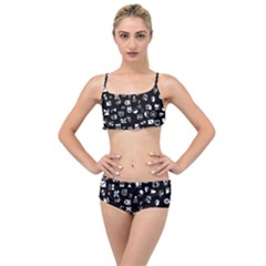 White On Black Abstract Symbols Layered Top Bikini Set by FunnyCow