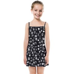 White On Black Abstract Symbols Kids Summer Sun Dress by FunnyCow