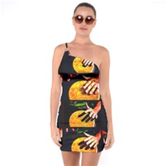 Drum Beat Collage One Soulder Bodycon Dress