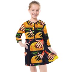 Drum Beat Collage Kids  Quarter Sleeve Shirt Dress by FunnyCow