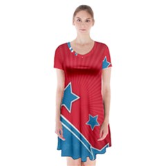 Abstract American Flag Short Sleeve V-neck Flare Dress