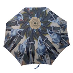 Couple On Bicycle Folding Umbrellas