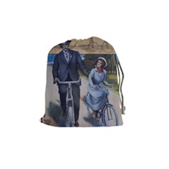 Couple On Bicycle Drawstring Pouch (Medium)