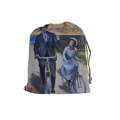 Couple On Bicycle Drawstring Pouch (Large)