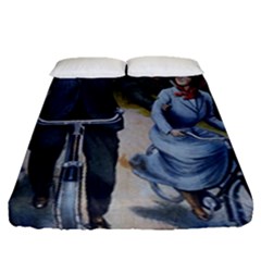 Couple On Bicycle Fitted Sheet (Queen Size)