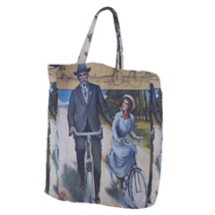 Couple On Bicycle Giant Grocery Tote