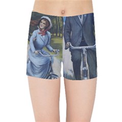 Couple On Bicycle Kids Sports Shorts