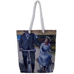 Couple On Bicycle Full Print Rope Handle Tote (Small)