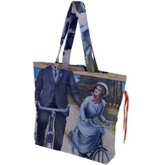 Couple On Bicycle Drawstring Tote Bag