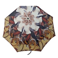 Woman On Bicycle Folding Umbrellas by vintage2030