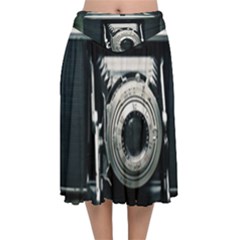 Photo Camera Velvet Flared Midi Skirt by vintage2030