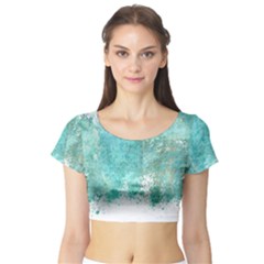 Splash Teal Short Sleeve Crop Top