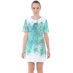 Splash Teal Sixties Short Sleeve Mini Dress